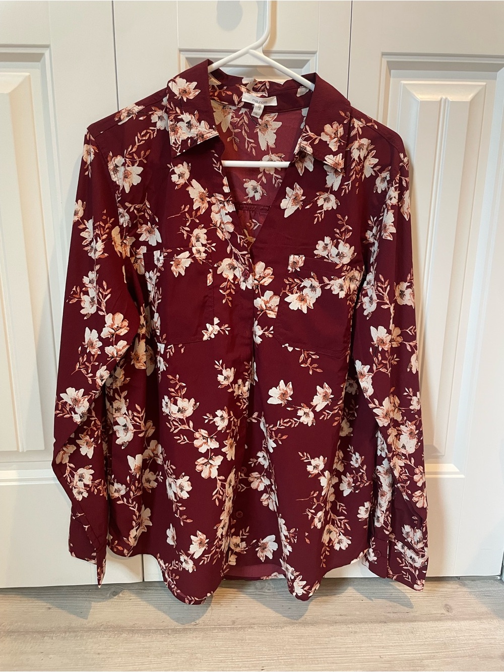 Maurices Burgundy Floral Button-Down Blouse